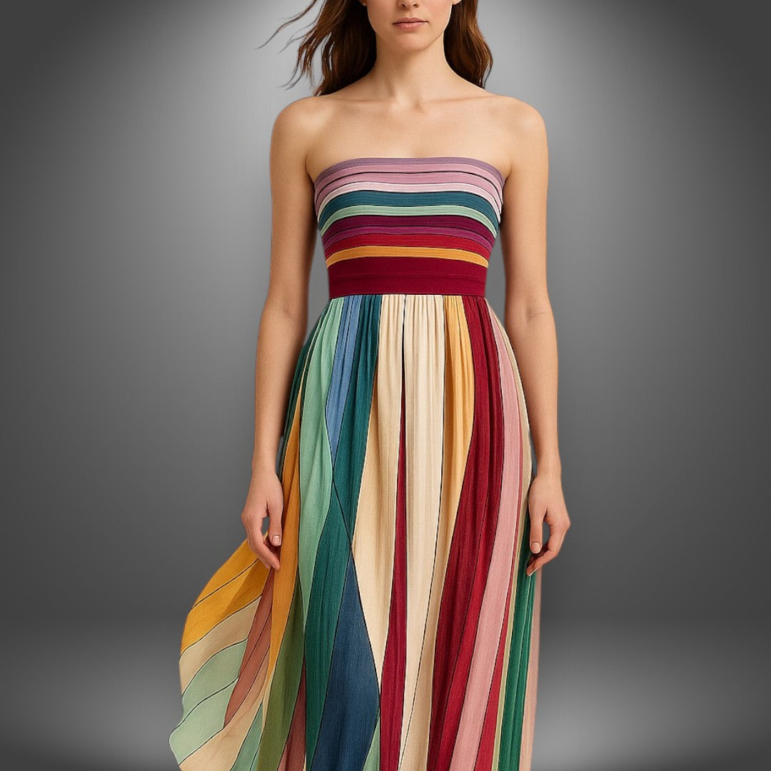 Elara – Strapless Pleated Maxi Dress
