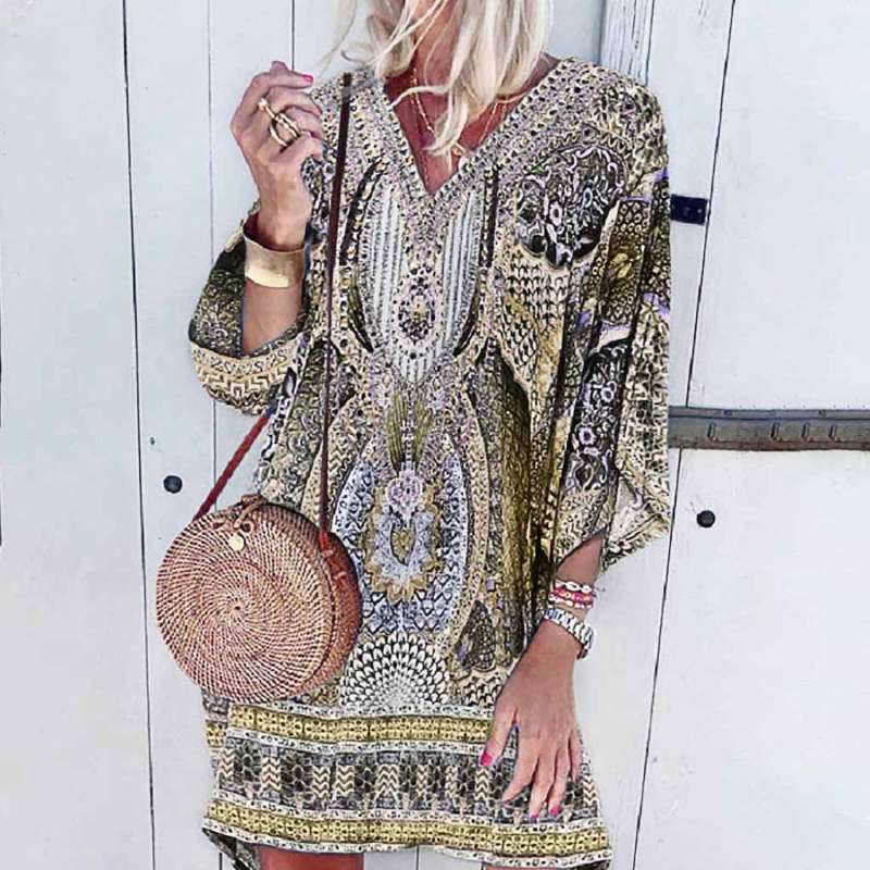 Alisha – Boho V-Neck Kaftan Dress