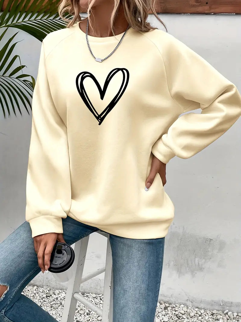Maria – Elegant Heart Print Sweatshirt