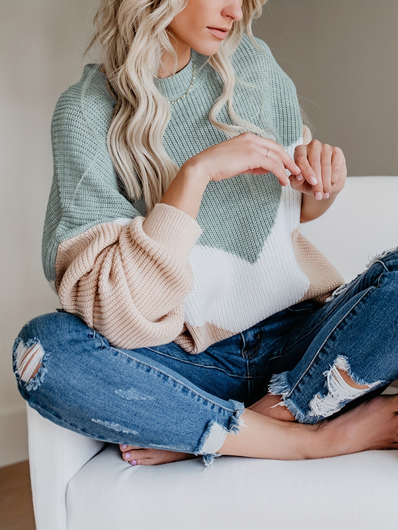 Nella – Color Block Rib-Knit Sweater