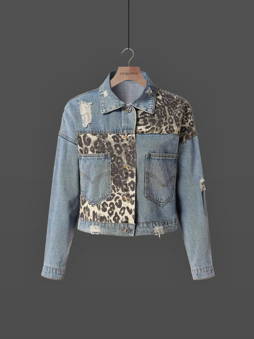 Aurora – Leopard Accent Denim Jacket