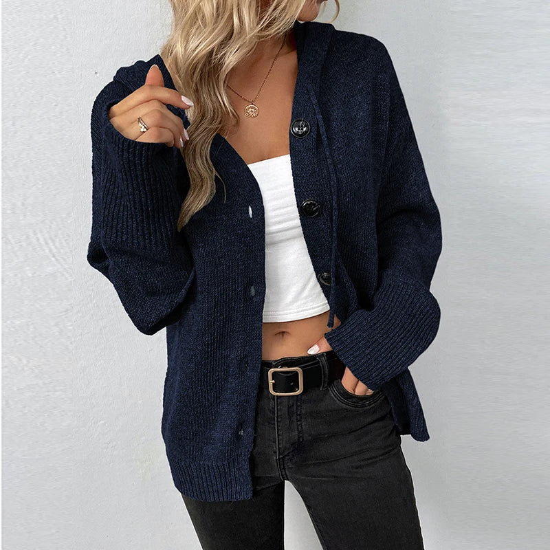 Alina – Relaxed Hooded Knit Cardigan