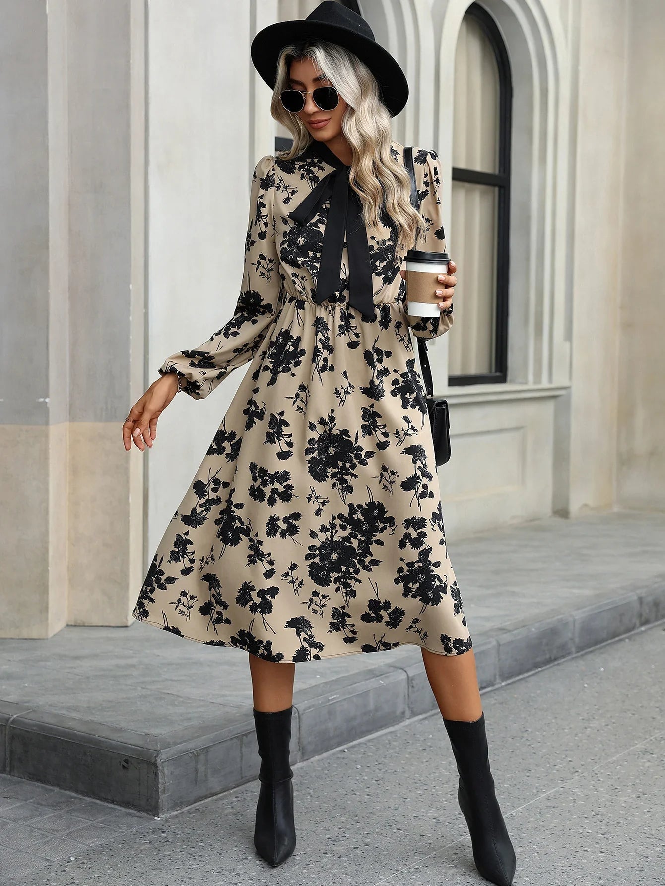Rena – Elegant Bow-Tie Floral Dress