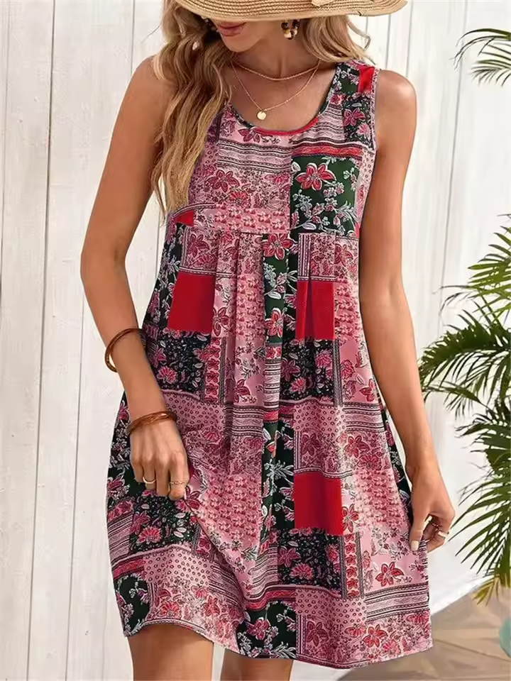 Rosie – Retro Floral Patchwork Mini Dress