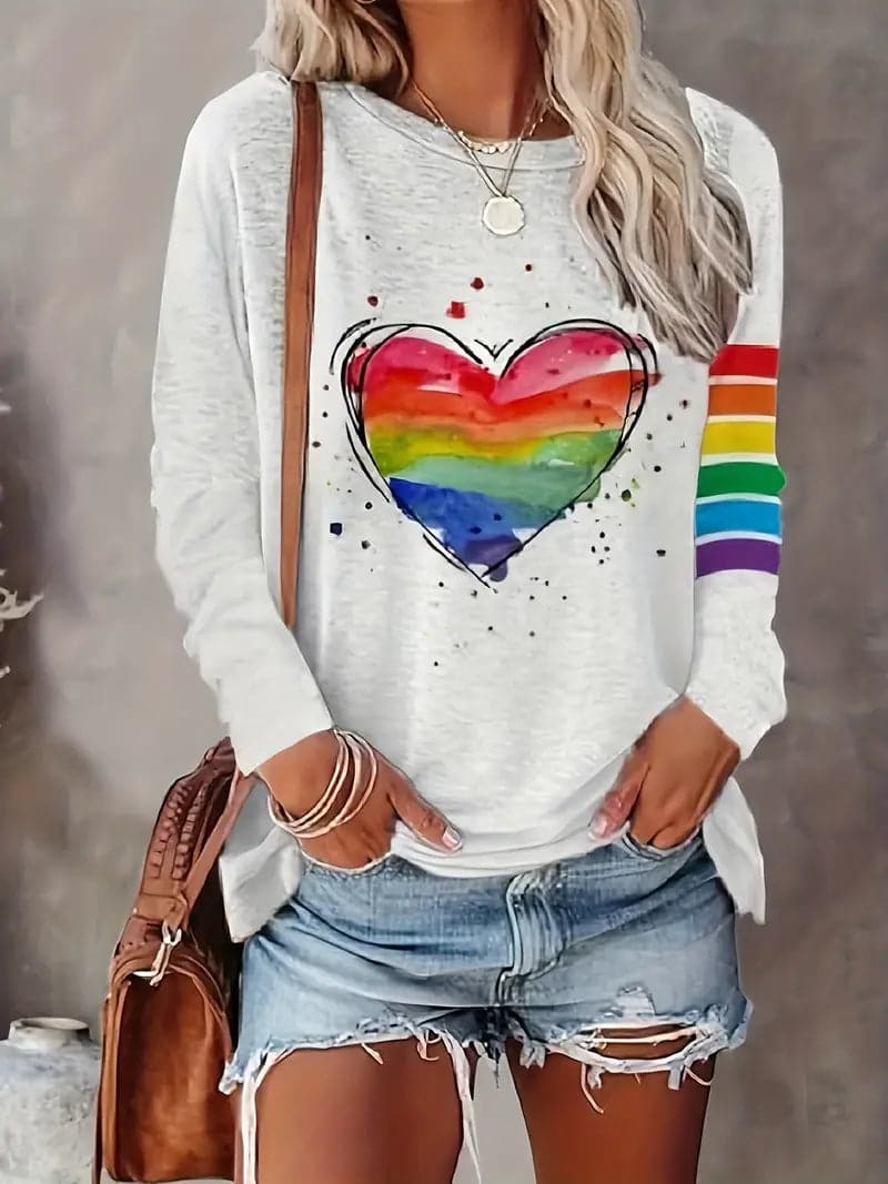 Kendra – Rainbow Heart Graphic Sweatshirt
