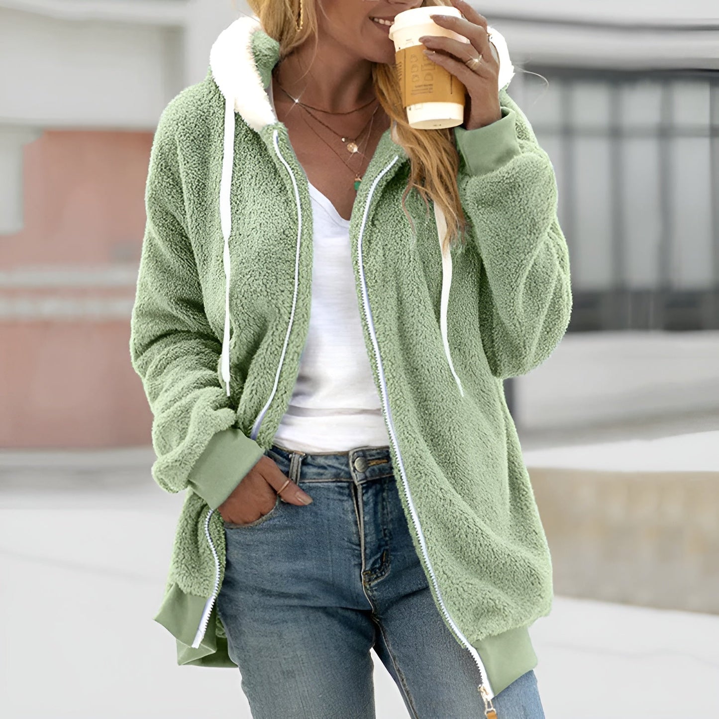 Kelly - Women Oversized Sherpa Zip-Up Hoodie