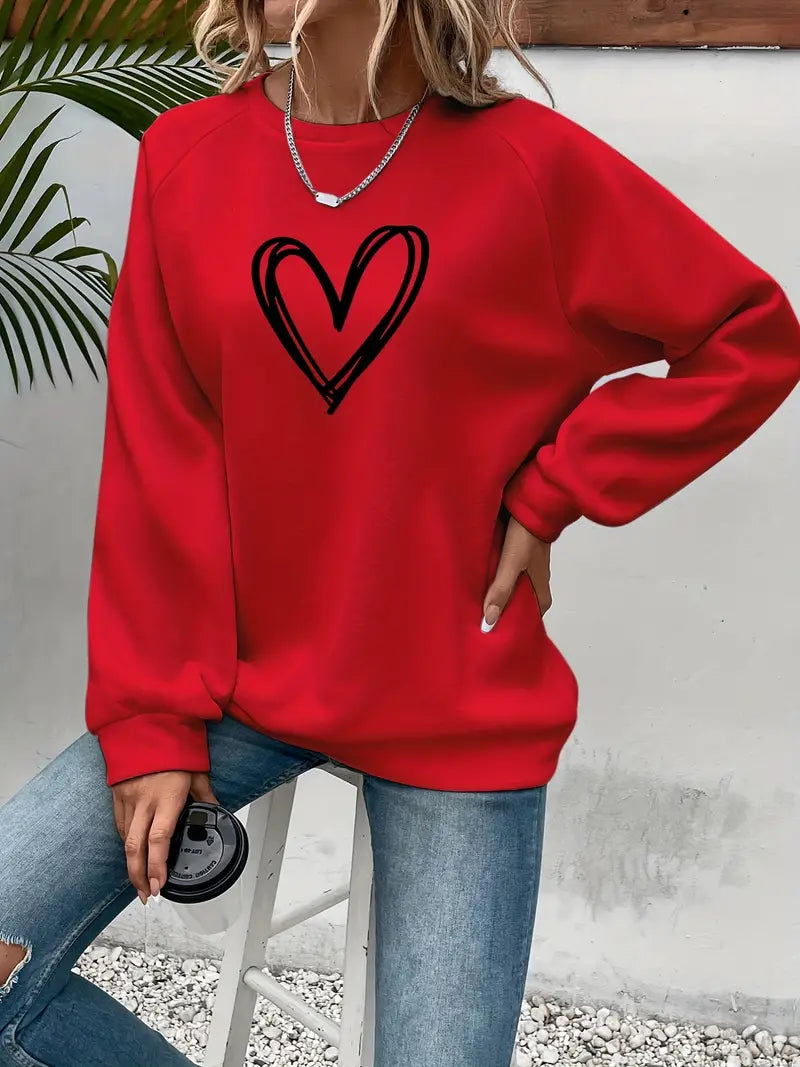 Maria – Elegant Heart Print Sweatshirt