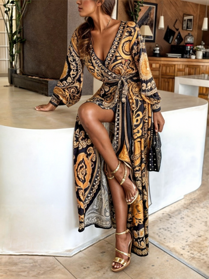 Luna – Golden Print Maxi Dress