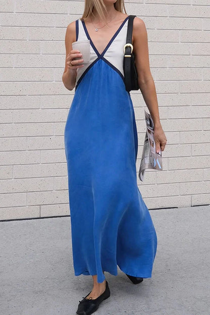 Bella – V-Neck Contrasting Maxi Dress