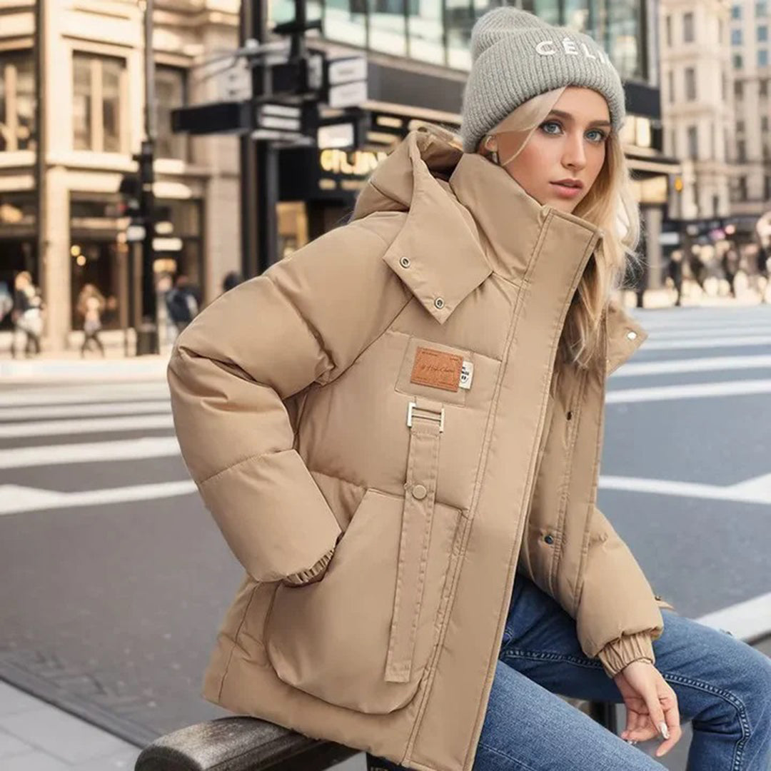 Olive – Trendy  High-Collar Puffer Jacket