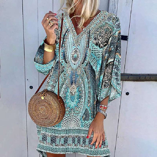 Alisha – Boho V-Neck Kaftan Dress