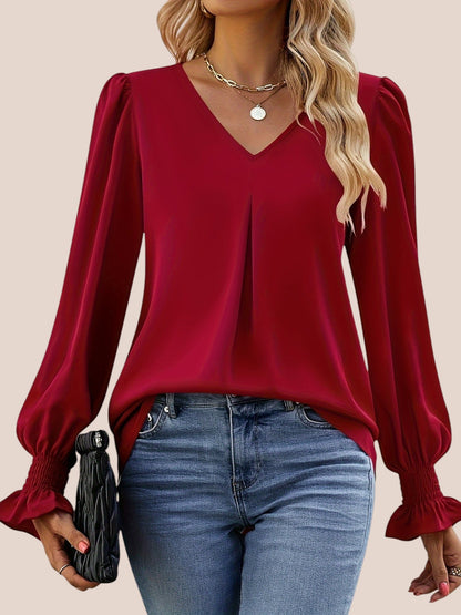 Bianca – Smocked Sleeve V-Neck Blouse