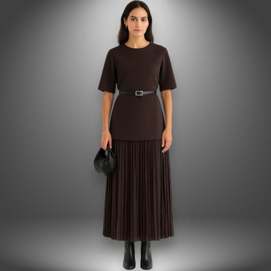 Zella – Belted Pleated Midi Dress