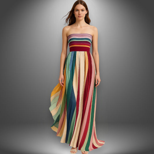 Elara – Strapless Pleated Maxi Dress