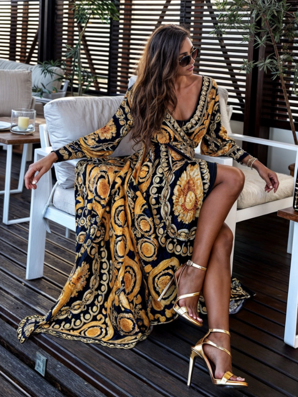 Luna – Golden Print Maxi Dress