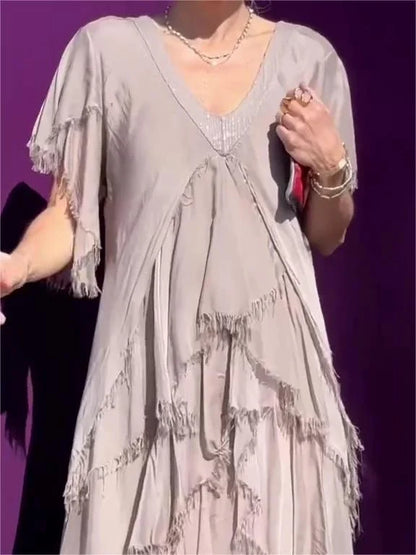 Astrid – V-Neck and Ruffled Maxi Dress