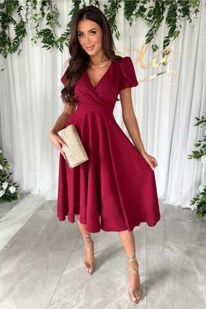 Frances – Elegant V-Neck Midi Dress