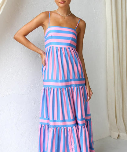 Orla – Elegant Striped Tiered Midi Dress