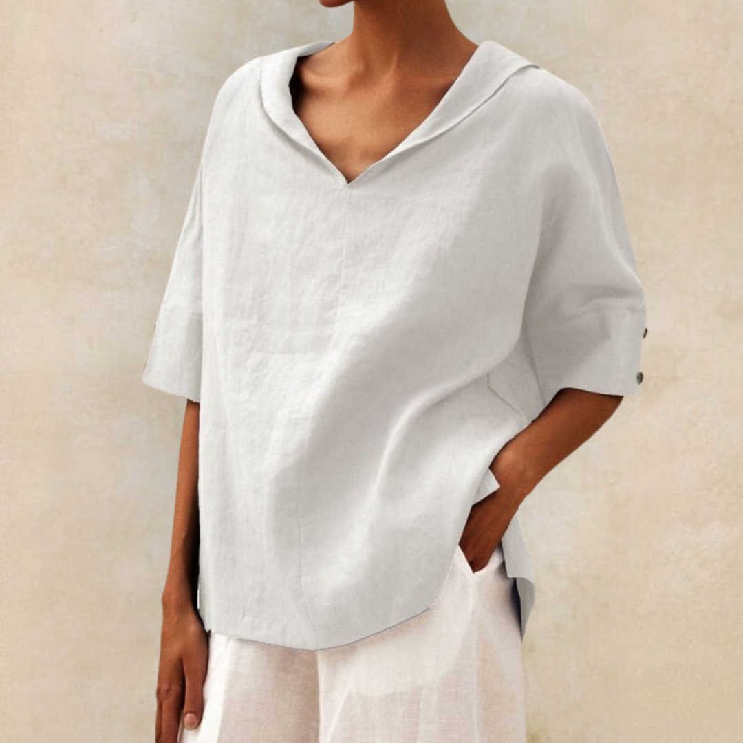 Madelyn – Casual V-Neck Linen Shirt