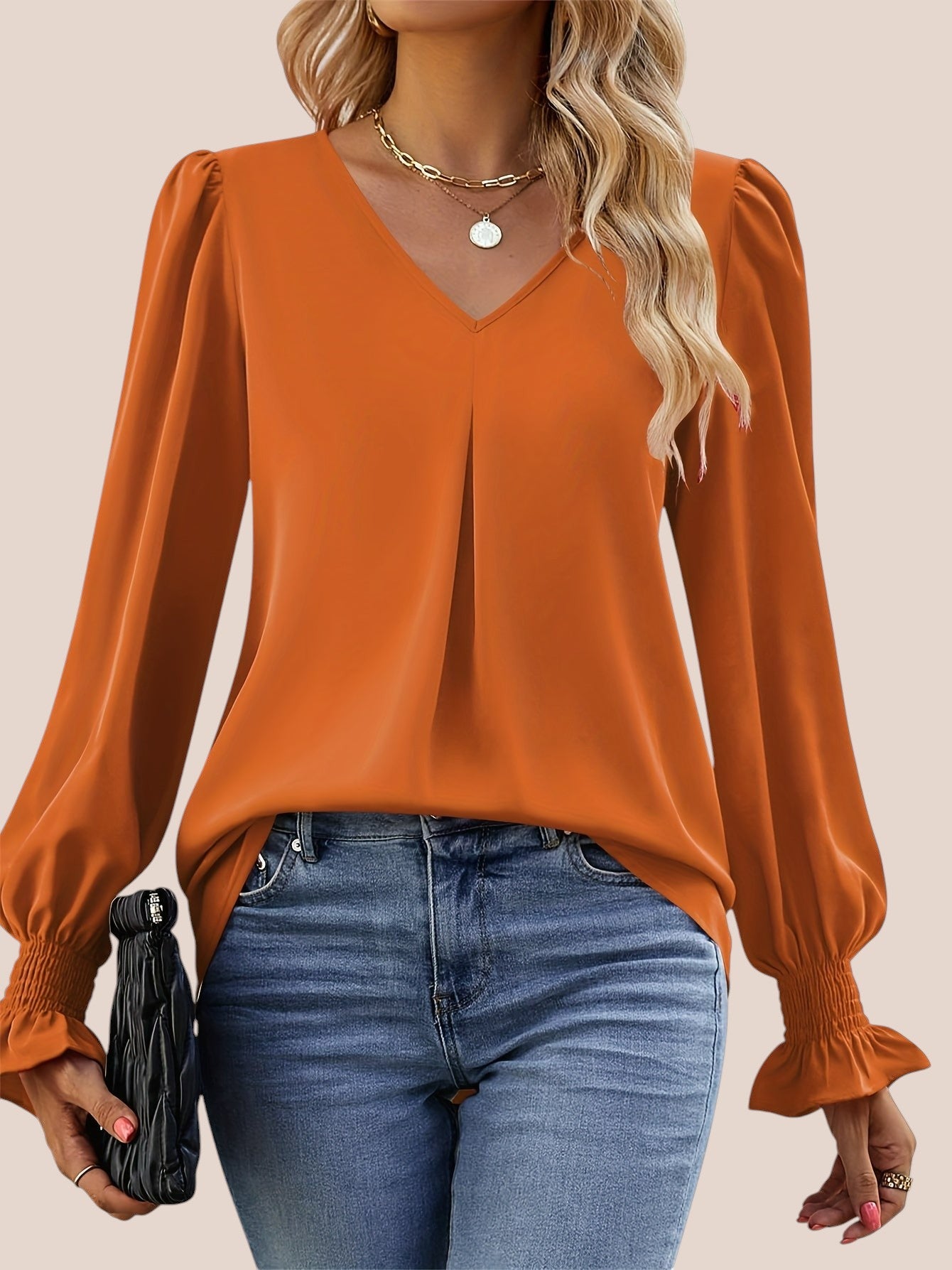 Bianca – Smocked Sleeve V-Neck Blouse