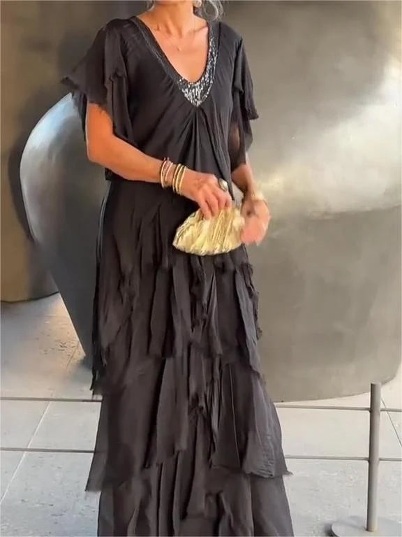 Astrid – V-Neck and Ruffled Maxi Dress