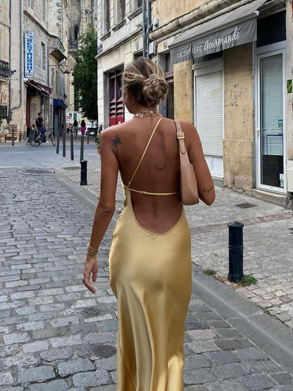 Jolie – Open Back Satin Maxi Dress