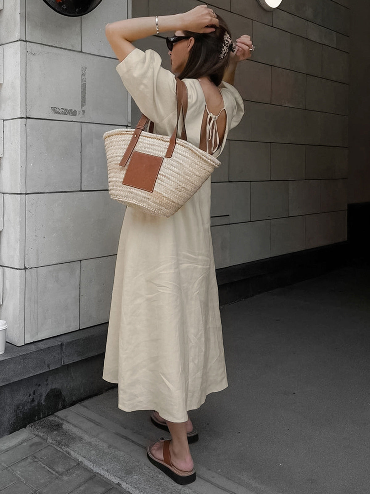 Yara – Elegant Linen Buttoned Midi Dress