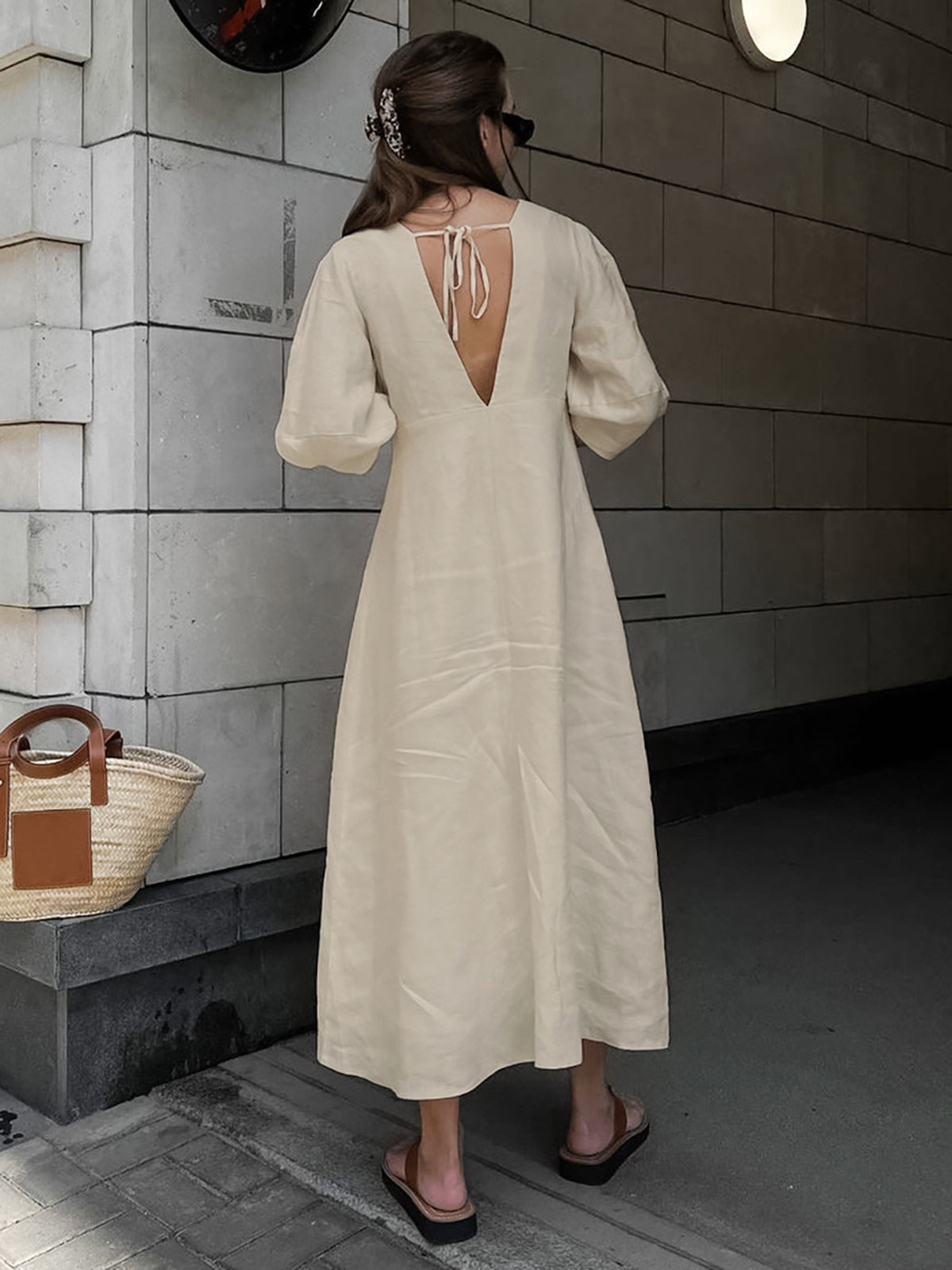 Yara – Elegant Linen Buttoned Midi Dress