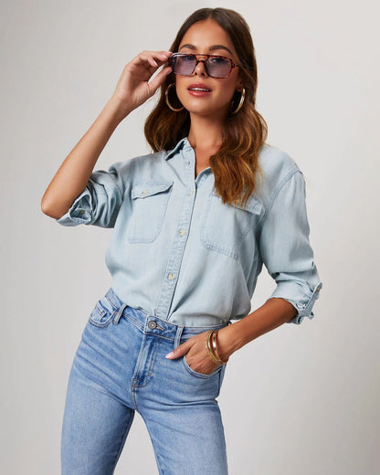 Emma – Denim Button-Up Blouse
