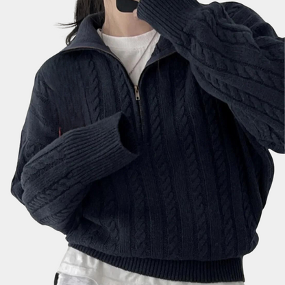 Stella – Cable Knit Zip-Up Sweater