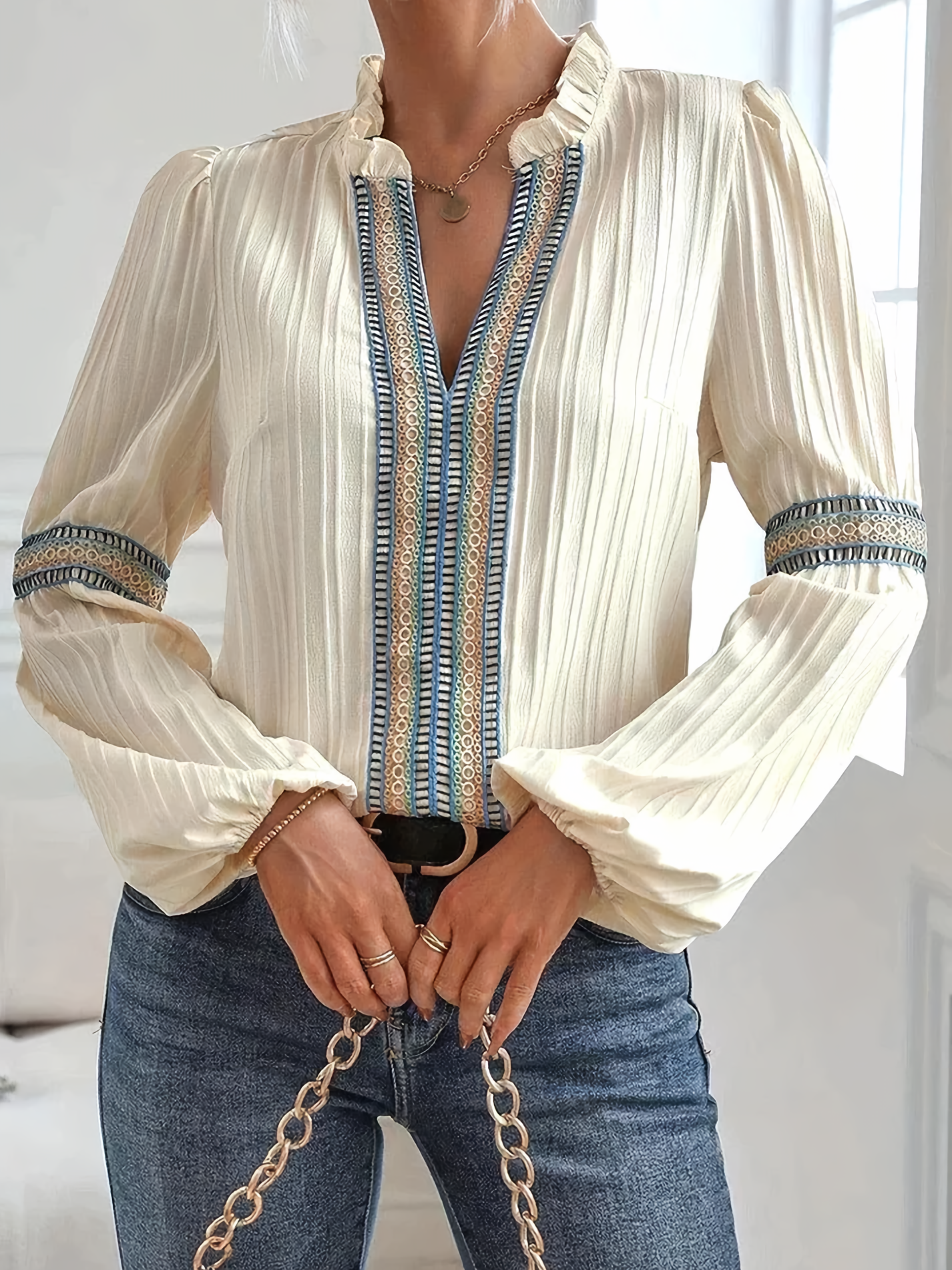 Fleur – Elegant Lace Stitch Shirt