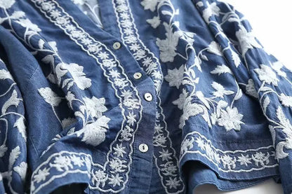 Tiffany – Boho Denim Floral Top