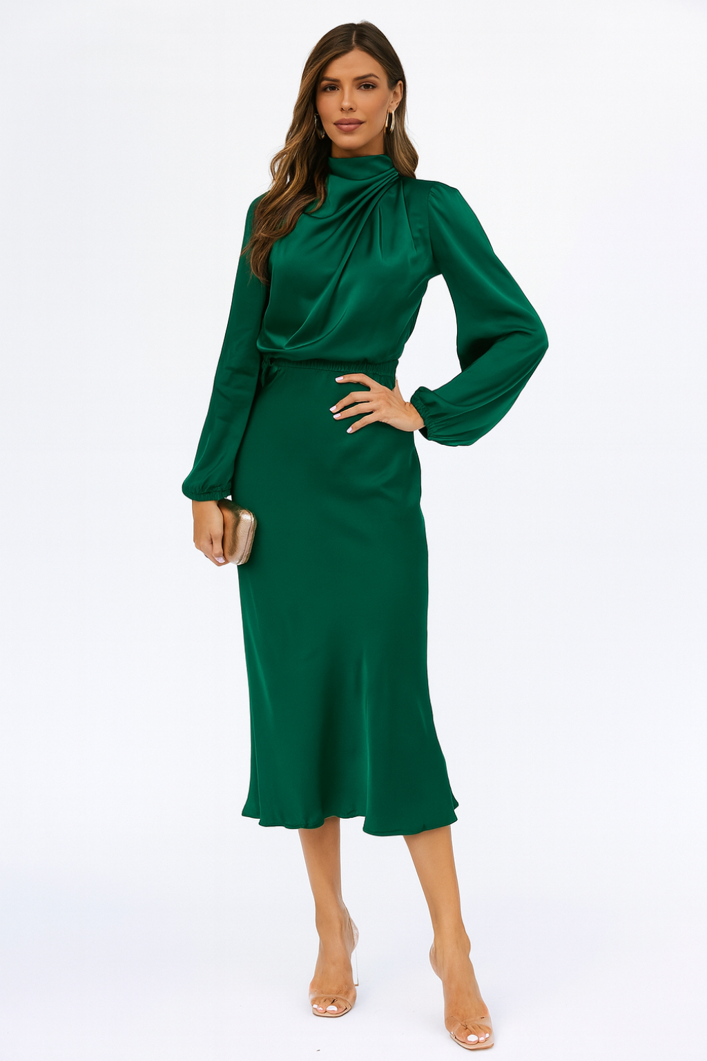 Grace – Long Sleeve Satin Dress