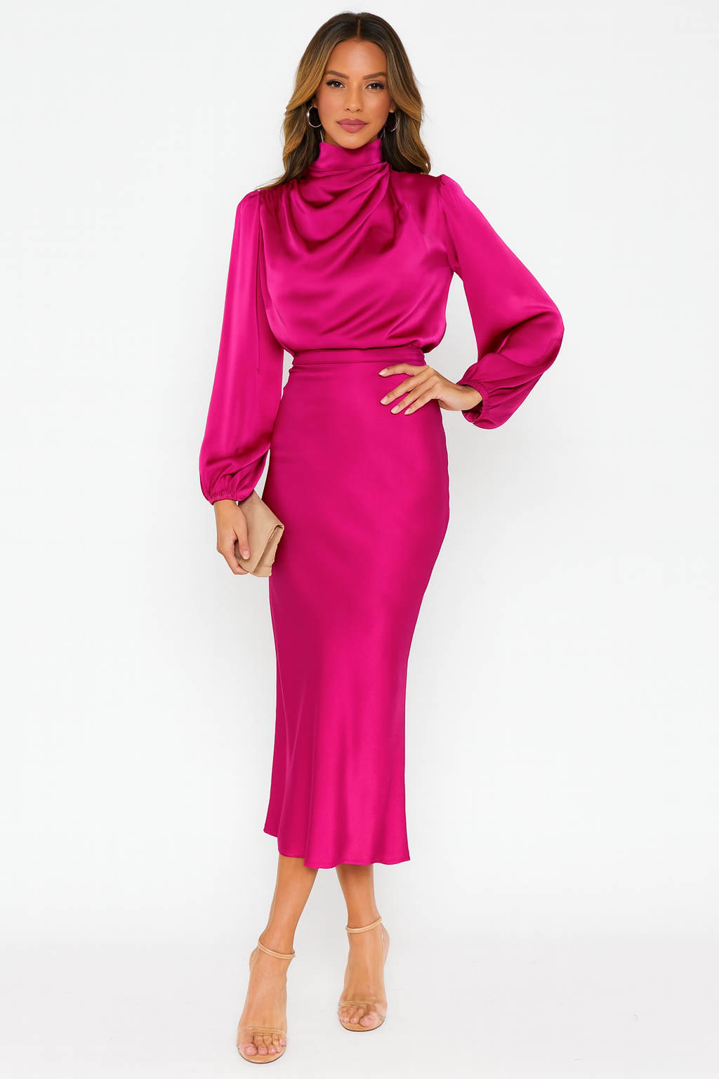 Grace – Long Sleeve Satin Dress