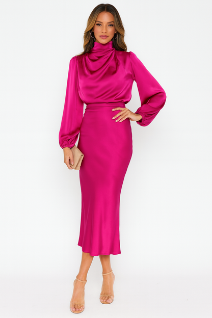 Grace – Long Sleeve Satin Dress