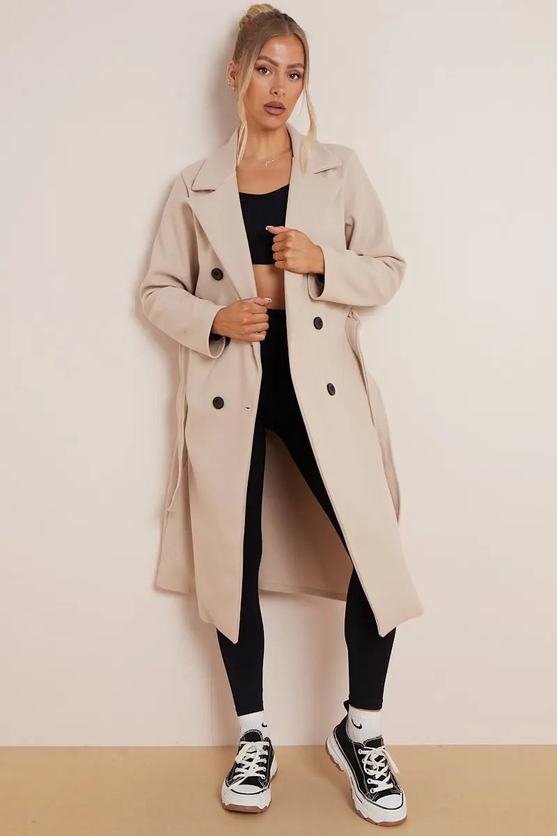 Selene – Elegant Belted Long Coat