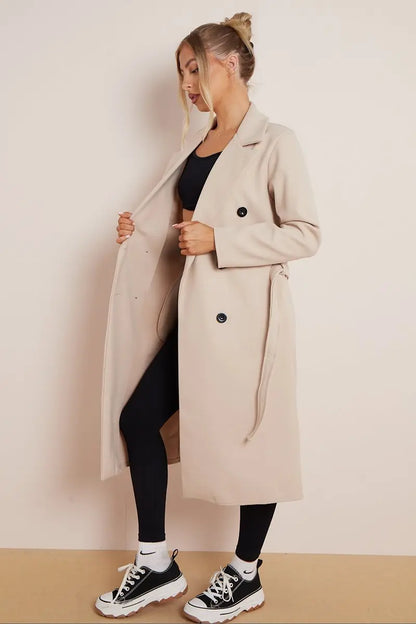 Selene – Elegant Belted Long Coat