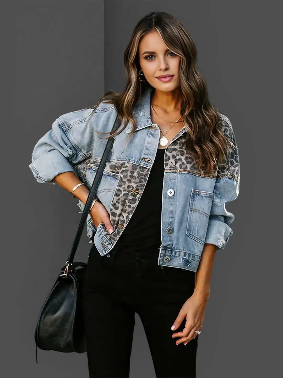 Aurora – Leopard Accent Denim Jacket