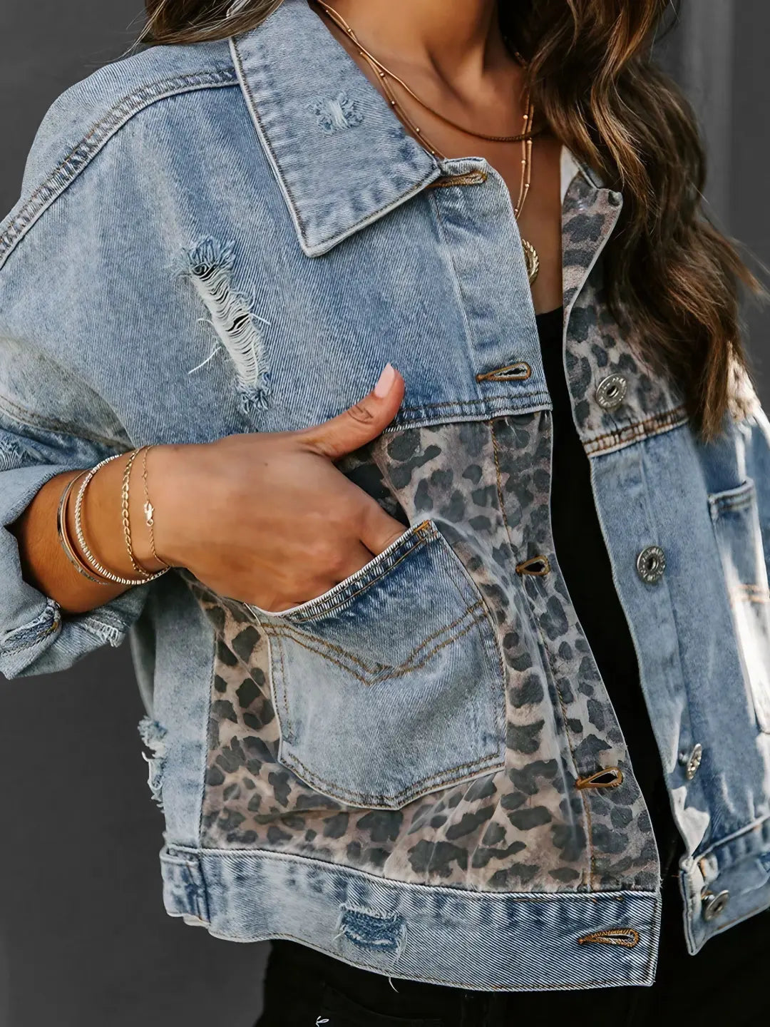 Aurora – Leopard Accent Denim Jacket