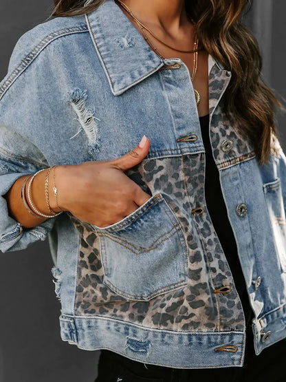 Aurora – Leopard Accent Denim Jacket