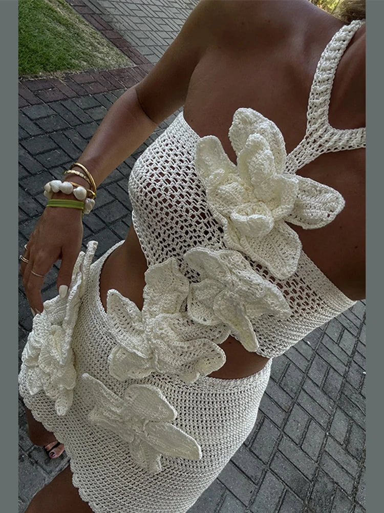 Camila – Crochet Flowered Mini Dress