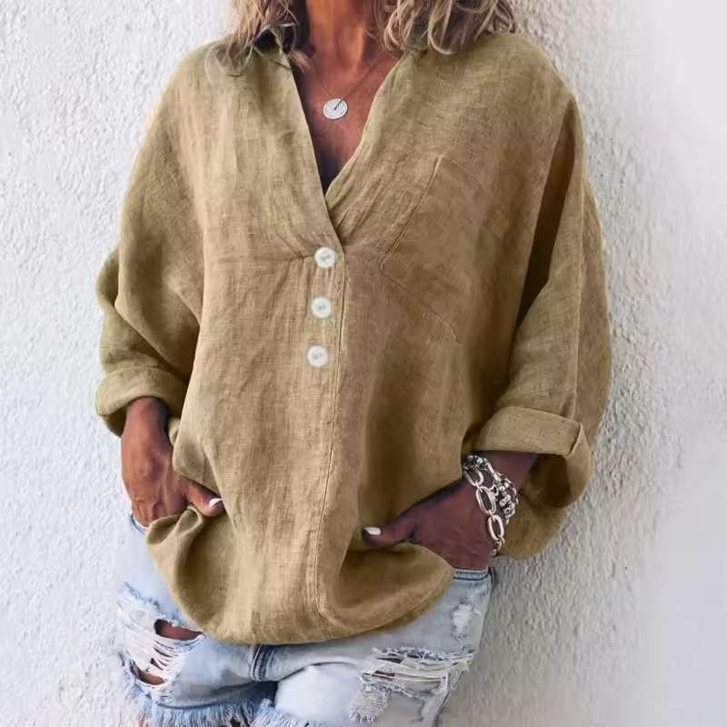 Rachel – Stylish Linen Buttoned Blouse