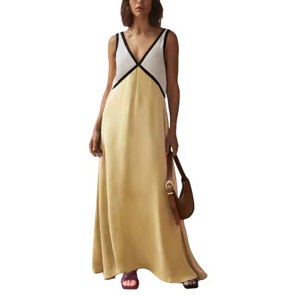 Bella – V-Neck Contrasting Maxi Dress