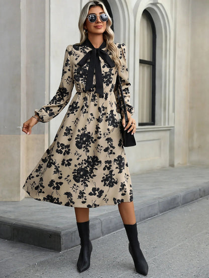 Rena – Elegant Bow-Tie Floral Dress