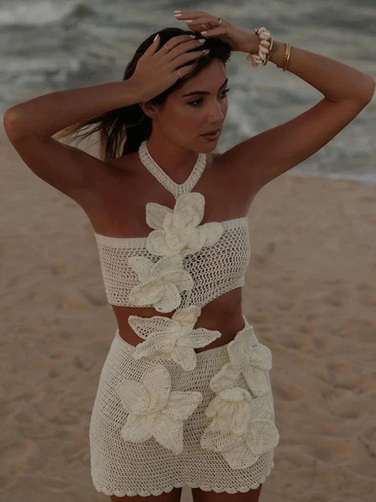 Camila – Crochet Flowered Mini Dress
