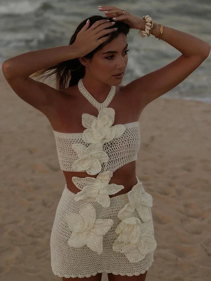 Camila – Crochet Flowered Mini Dress