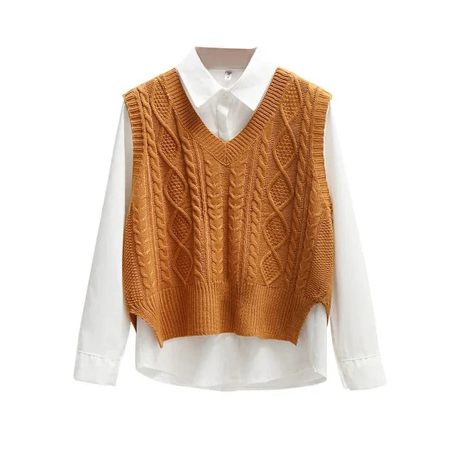 Claire – Cable Knit Sweater Vest