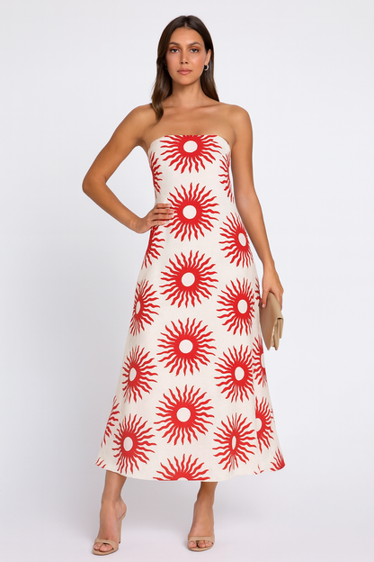 Fleur – Tropical Print Strapless Dress