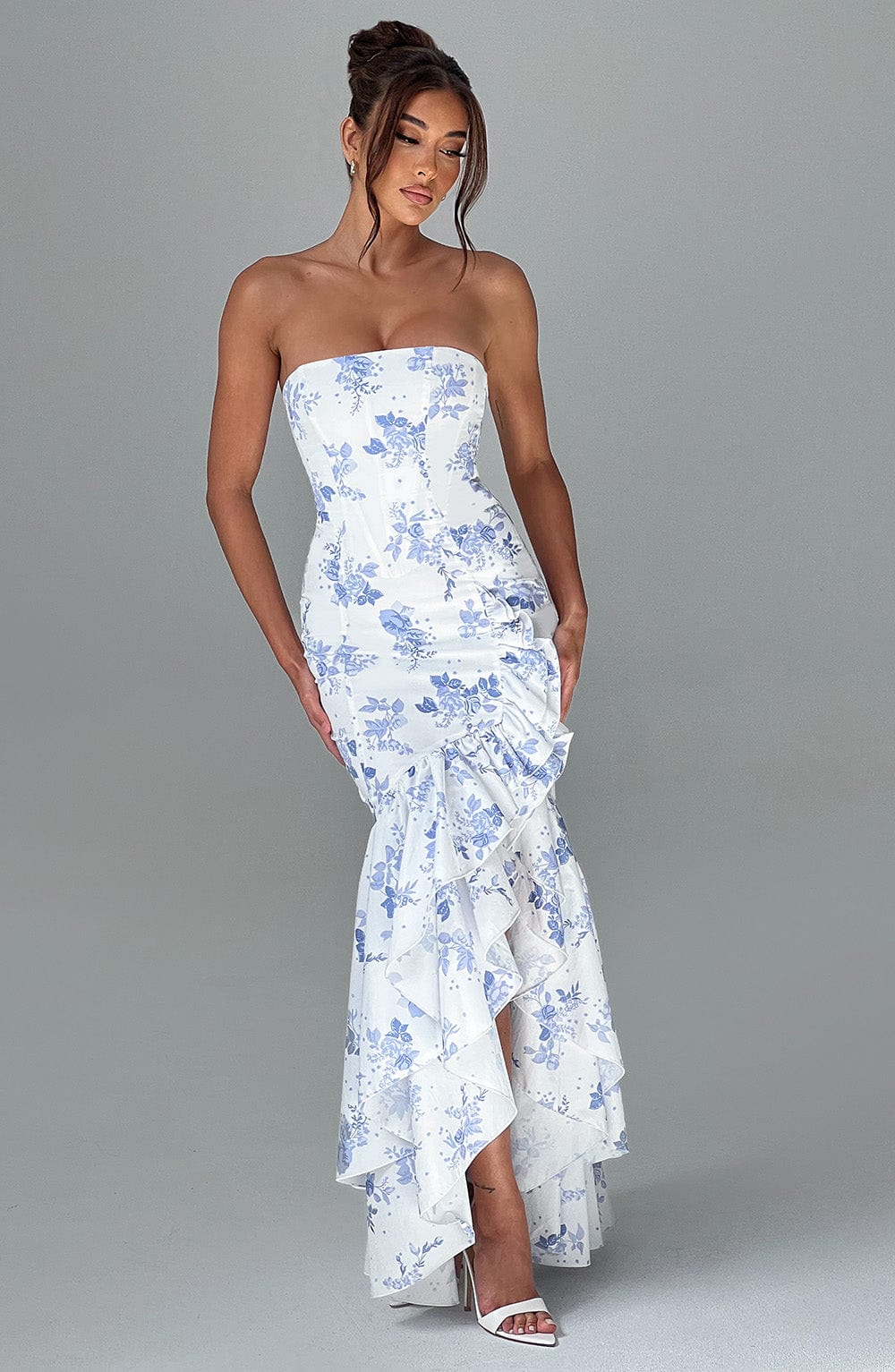 Beryl – Strapless Cascade Maxi Dress