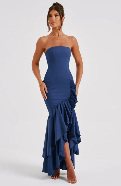 Beryl – Strapless Cascade Maxi Dress